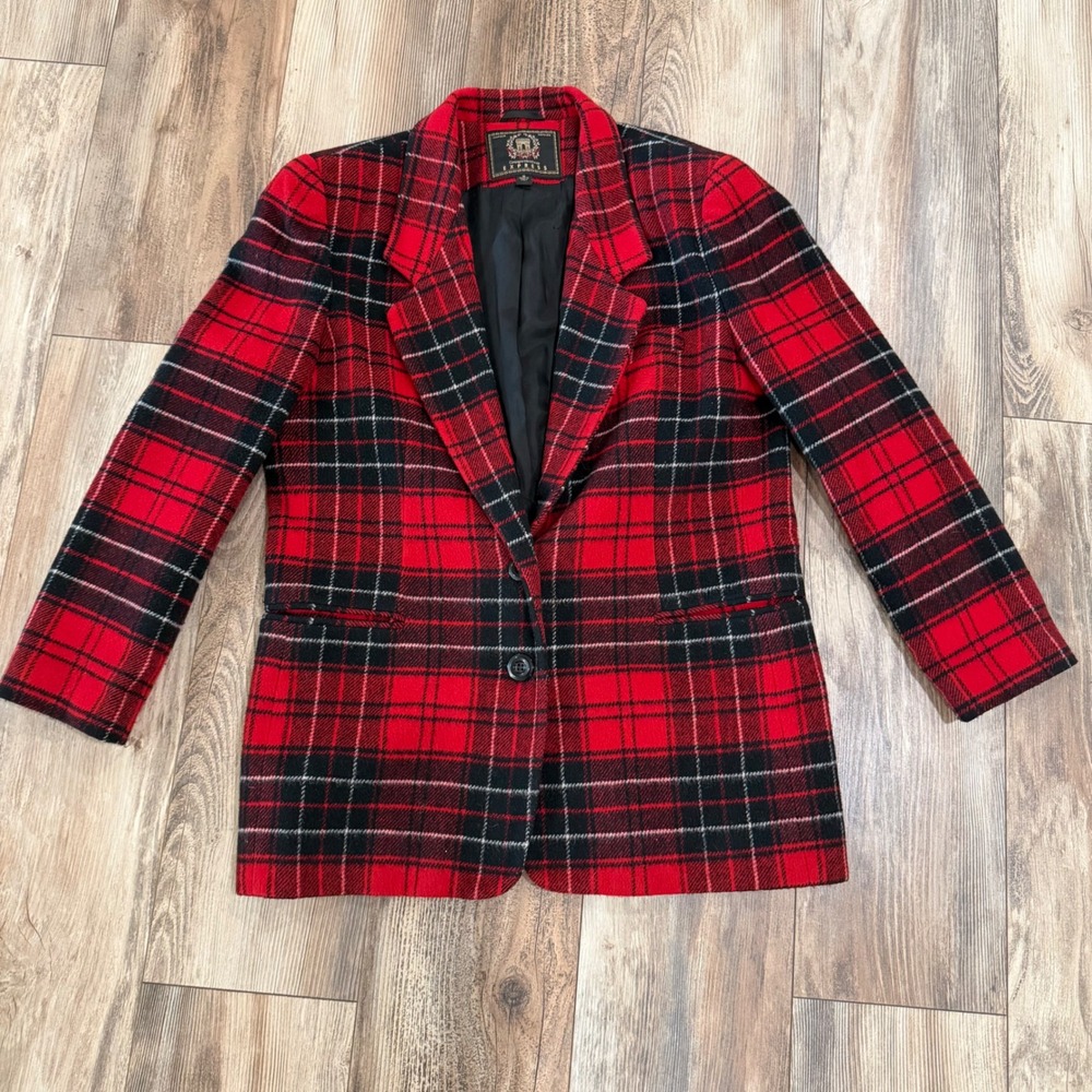 Express Tartan‎ Plaid Blazer Women’s Size M Red Wool Blend Vintage 90s
